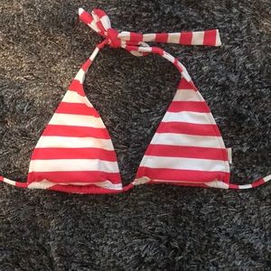 Pink and white striped bathing suit